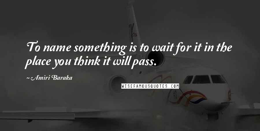 Amiri Baraka quotes: To name something is to wait for it in the place you think it will pass.