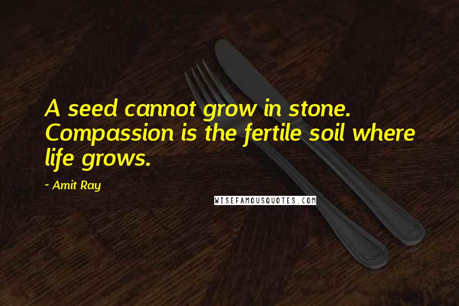 Amit Ray quotes: A seed cannot grow in stone. Compassion is the fertile soil where life grows.