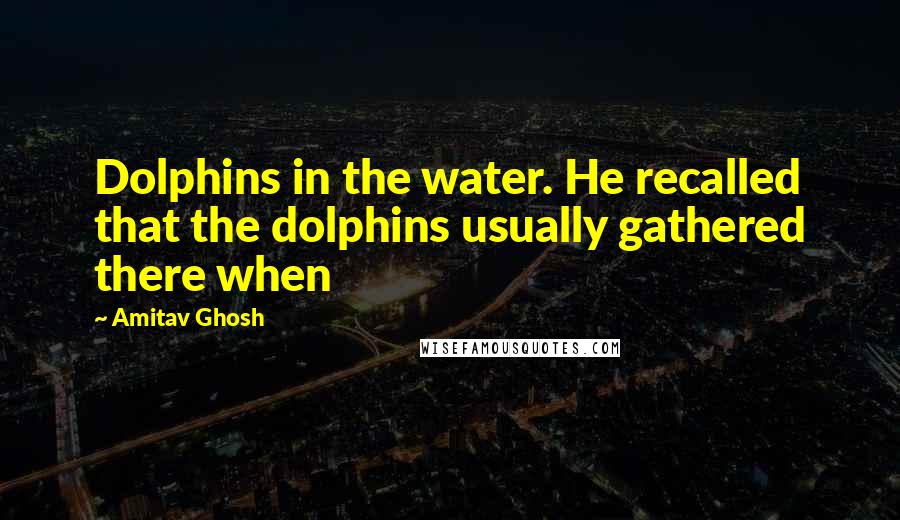 Amitav Ghosh quotes: Dolphins in the water. He recalled that the dolphins usually gathered there when