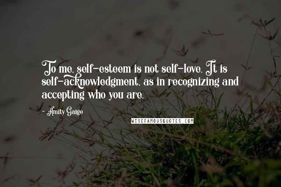 Amity Gaige quotes: To me, self-esteem is not self-love. It is self-acknowledgment, as in recognizing and accepting who you are.