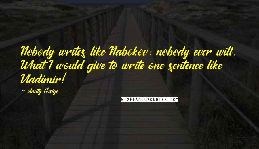 Amity Gaige quotes: Nobody writes like Nabokov; nobody ever will. What I would give to write one sentence like Vladimir!