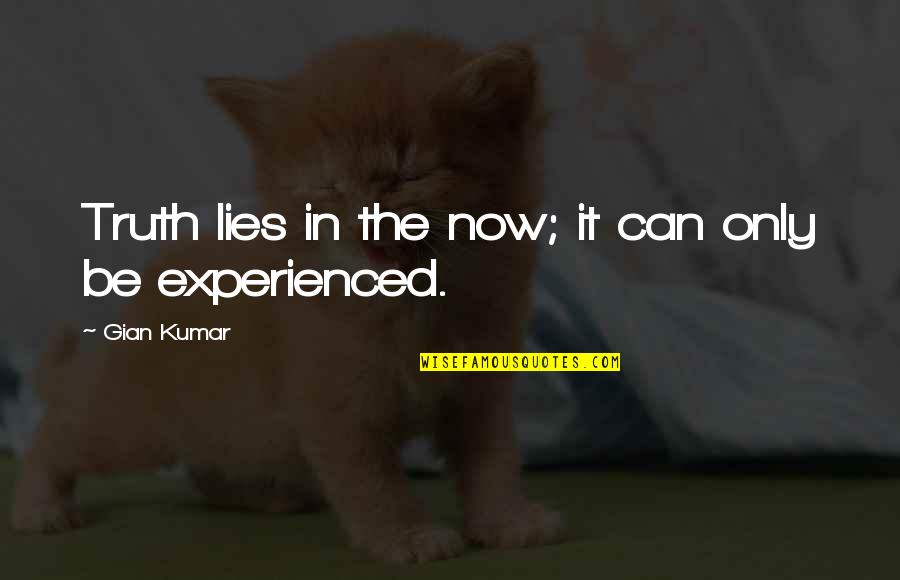 Ammar Belal Quotes By Gian Kumar: Truth lies in the now; it can only Ammar Belal Quotes By Gian Kumar: Truth lies in the now; it can only