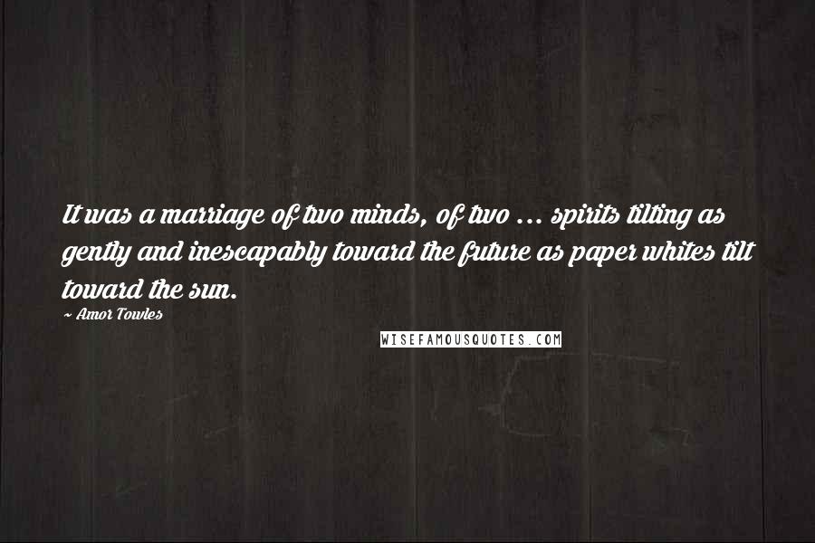 Amor Towles quotes: It was a marriage of two minds, of two ... spirits tilting as gently and inescapably toward the future as paper whites tilt toward the sun.