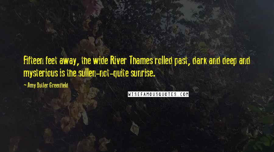 Amy Butler Greenfield quotes: Fifteen feet away, the wide River Thames rolled past, dark and deep and mysterious is the sullen-not-quite sunrise.
