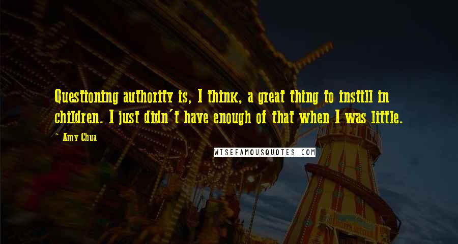 Amy Chua quotes: Questioning authority is, I think, a great thing to instill in children. I just didn't have enough of that when I was little.