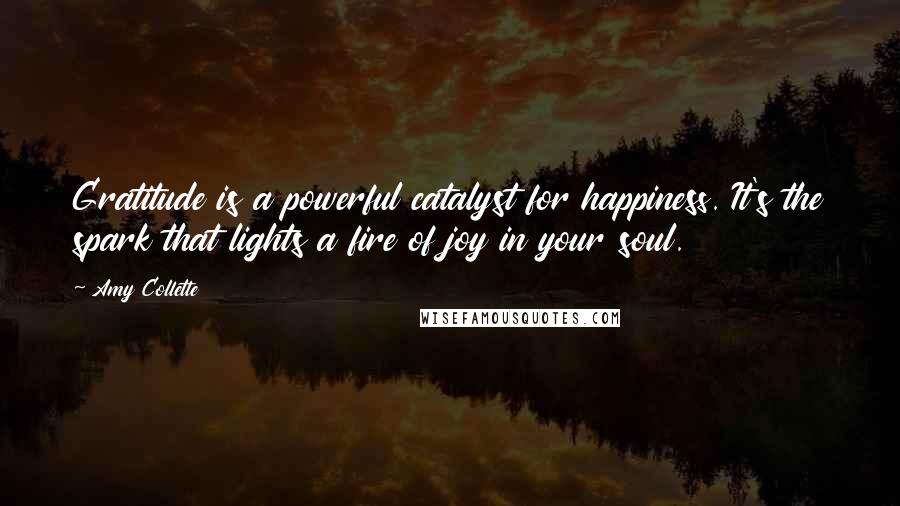 Amy Collette quotes: Gratitude is a powerful catalyst for happiness. It's the spark that lights a fire of joy in your soul.