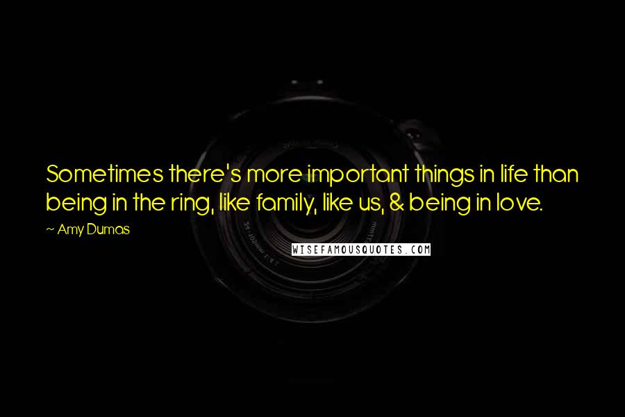 Amy Dumas quotes: Sometimes there's more important things in life than being in the ring, like family, like us, & being in love.