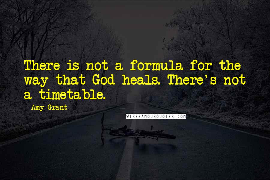 Amy Grant quotes: There is not a formula for the way that God heals. There's not a timetable. Amy Grant quotes: There is not a formula for the way that God heals. There's not a timetable.
