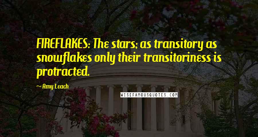Amy Leach quotes: FIREFLAKES: The stars; as transitory as snowflakes only their transitoriness is protracted.