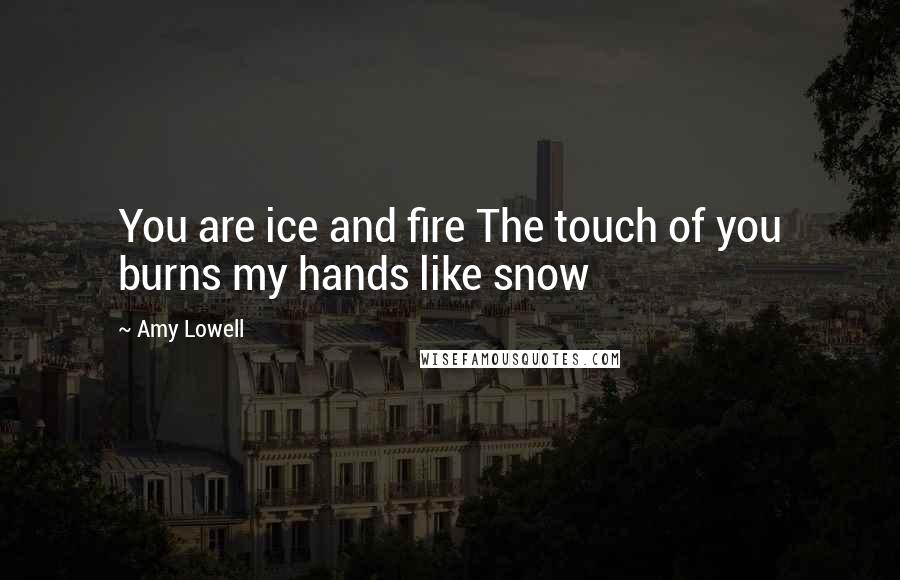 Amy Lowell quotes: You are ice and fire The touch of you burns my hands like snow