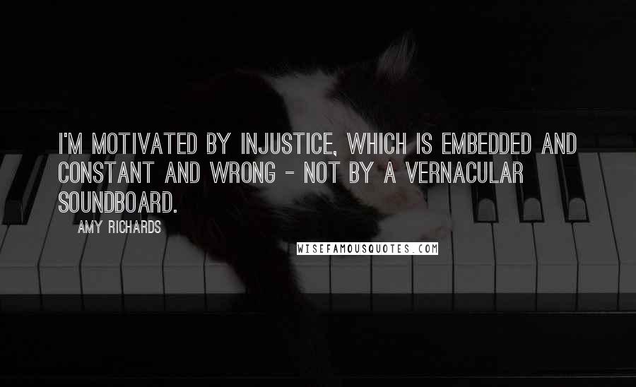 Amy Richards quotes: I'm motivated by injustice, which is embedded and constant and wrong - not by a vernacular soundboard.