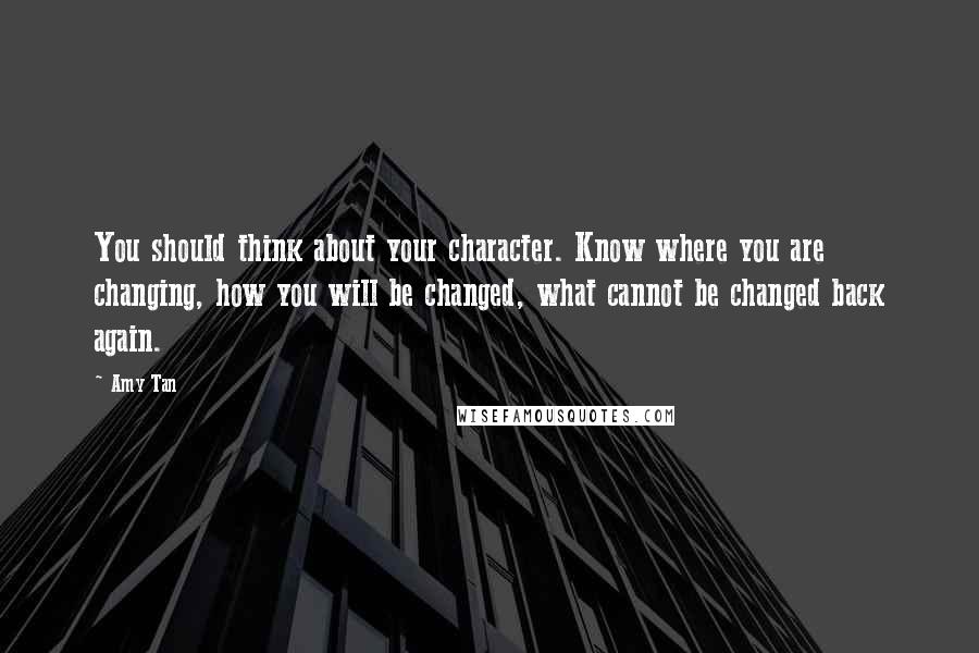 Amy Tan quotes: You should think about your character. Know where you are changing, how you will be changed, what cannot be changed back again.