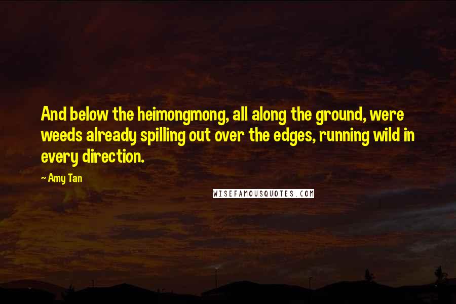 Amy Tan quotes: And below the heimongmong, all along the ground, were weeds already spilling out over the edges, running wild in every direction.