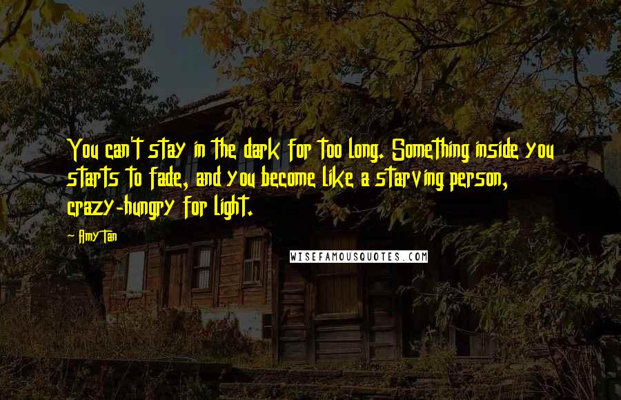 Amy Tan quotes: You can't stay in the dark for too long. Something inside you starts to fade, and you become like a starving person, crazy-hungry for light.