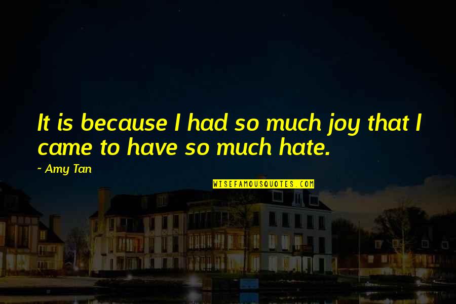 Amy Tan Quotes By Amy Tan: It is because I had so much joy