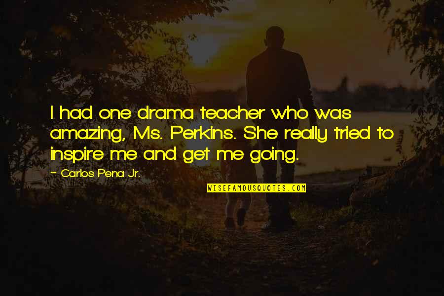 An Amazing Teacher Quotes By Carlos Pena Jr.: I had one drama teacher who was amazing,