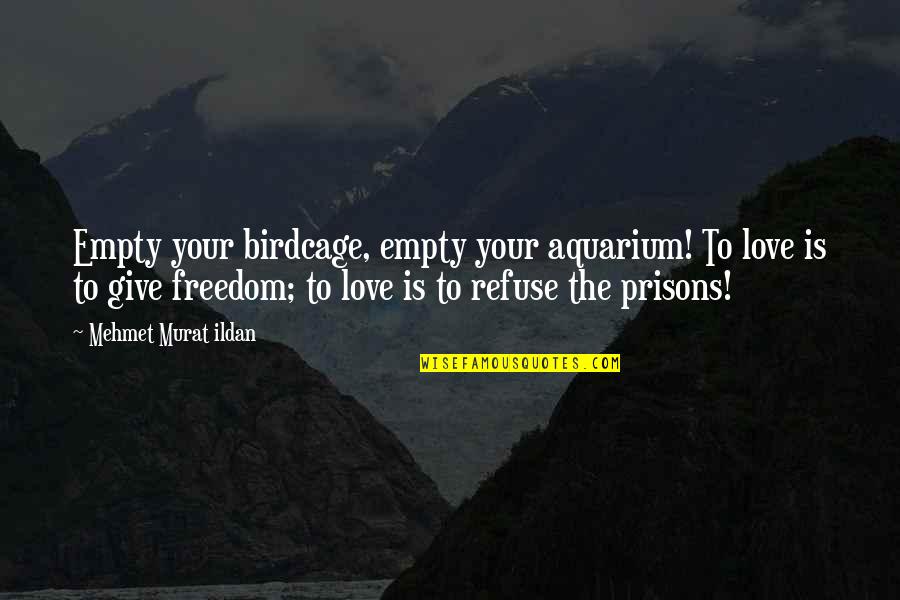 An Aquarium Quotes By Mehmet Murat Ildan: Empty your birdcage, empty your aquarium! To love