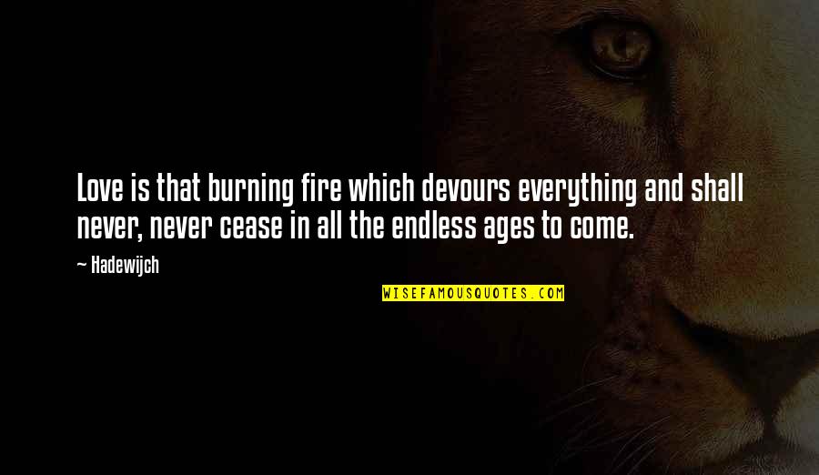 An Endless Love Quotes By Hadewijch: Love is that burning fire which devours everything