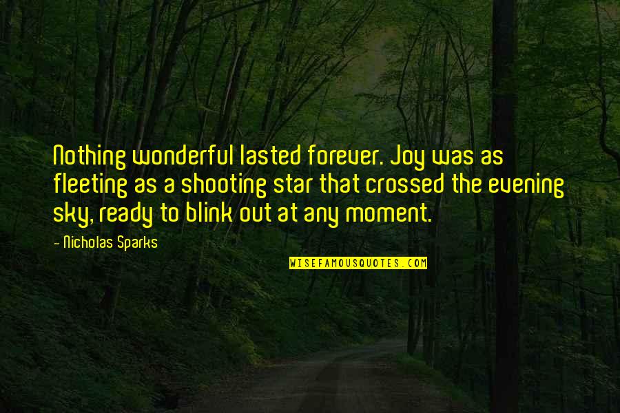 An Evening Star Quotes By Nicholas Sparks: Nothing wonderful lasted forever. Joy was as fleeting