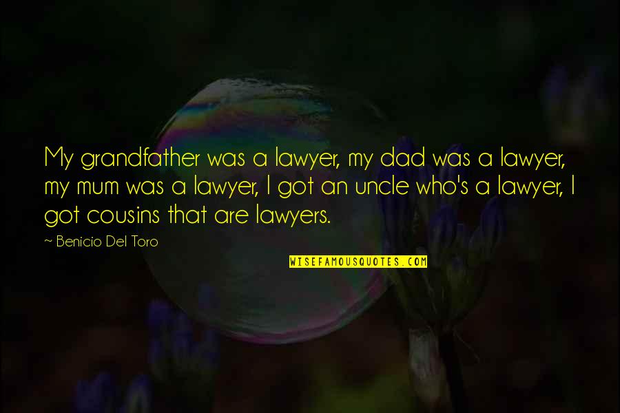 An Uncle Quotes By Benicio Del Toro: My grandfather was a lawyer, my dad was