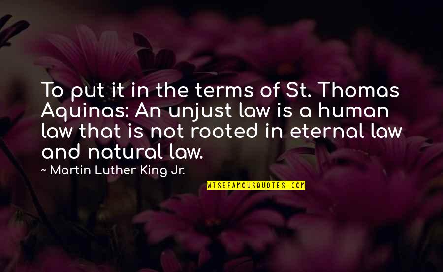 An Unjust Law Quotes By Martin Luther King Jr.: To put it in the terms of St.