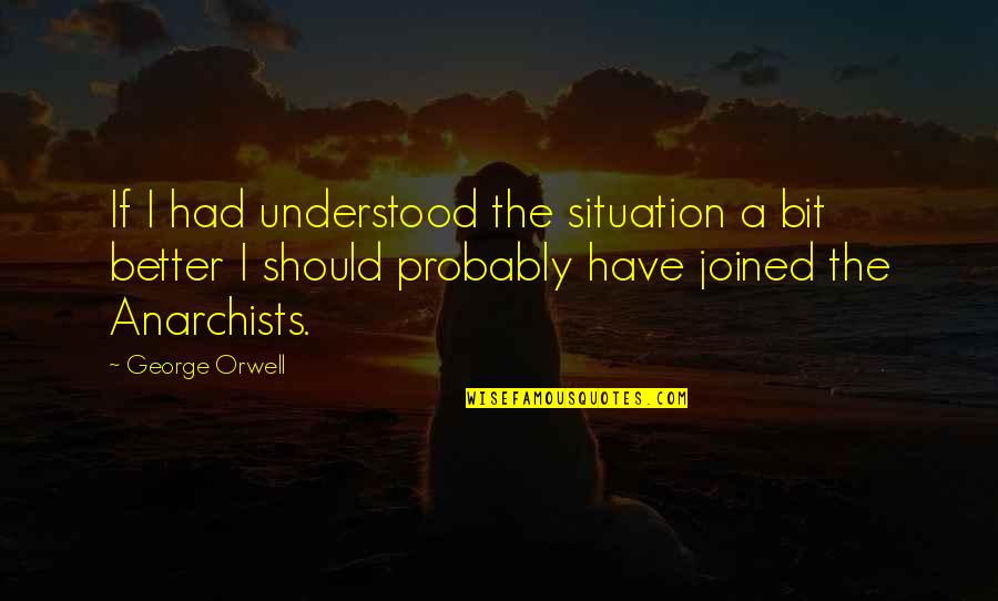 Anarchist Quotes By George Orwell: If I had understood the situation a bit