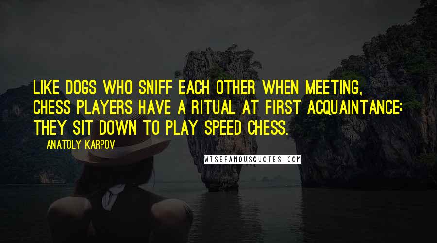 Anatoly Karpov quotes: Like dogs who sniff each other when meeting, chess players have a ritual at first acquaintance: they sit down to play speed chess.