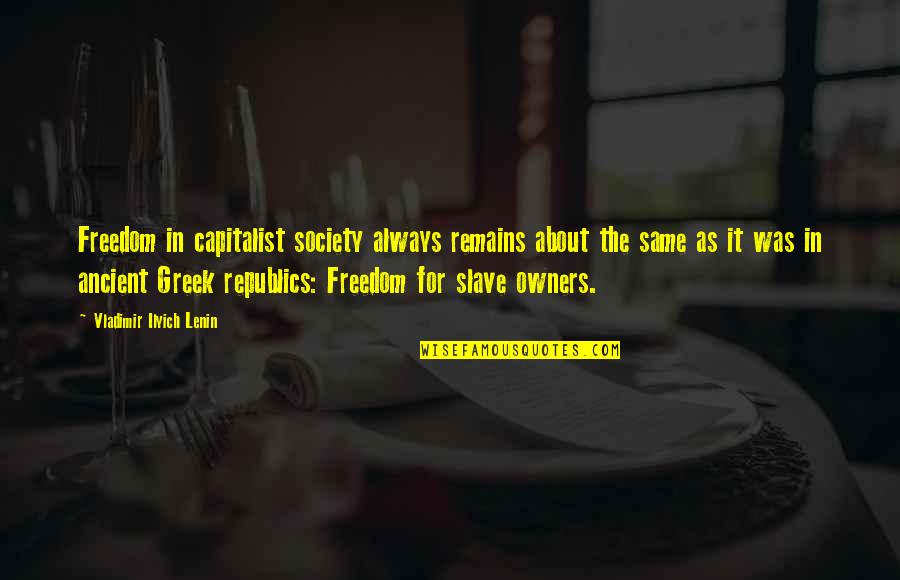 Ancient Greek Democracy Quotes By Vladimir Ilyich Lenin: Freedom in capitalist society always remains about the