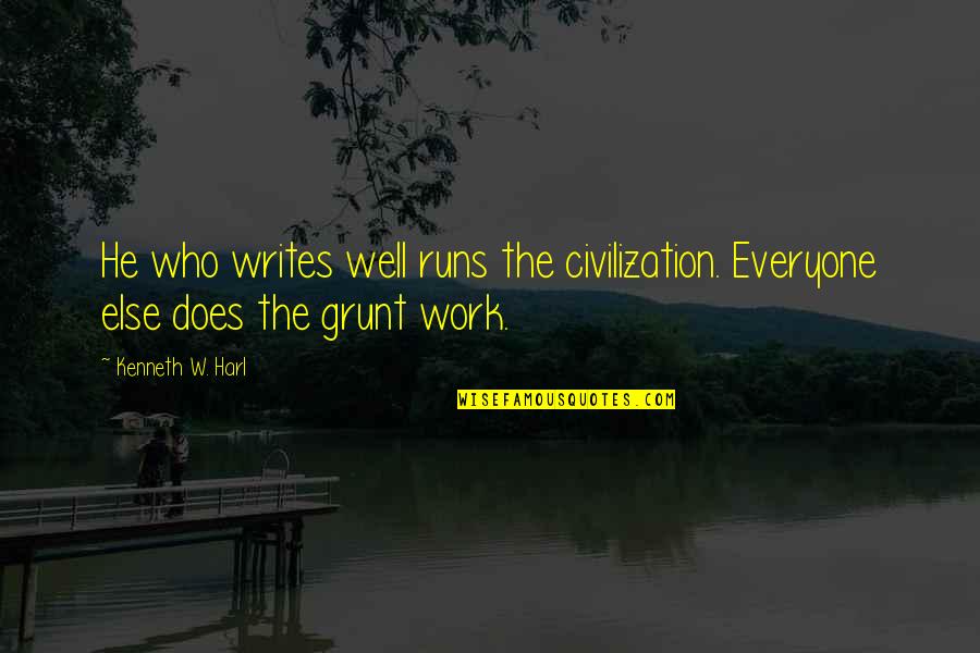 Ancient History Quotes By Kenneth W. Harl: He who writes well runs the civilization. Everyone