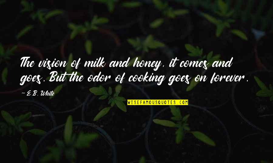 And It Goes On Quotes By E.B. White: The vision of milk and honey, it comes