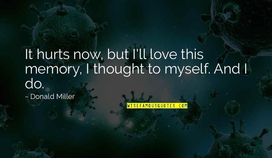 And It Hurts Quotes By Donald Miller: It hurts now, but I'll love this memory,