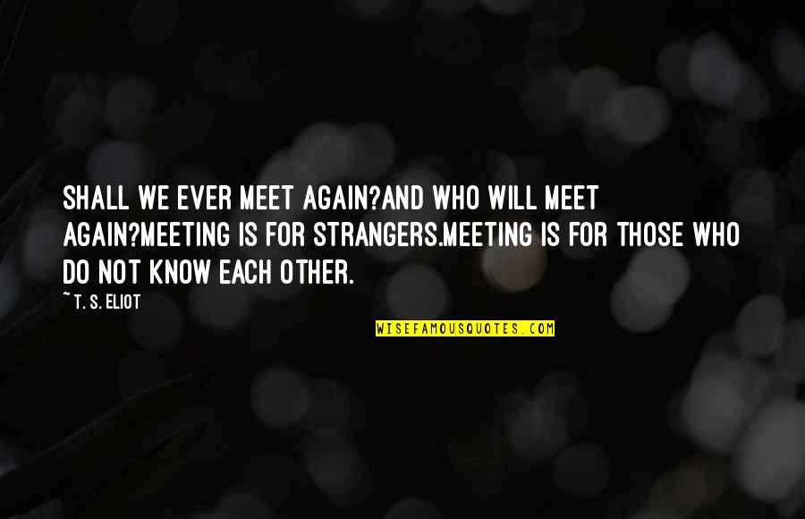 And Now We Are Strangers Again Quotes By T. S. Eliot: Shall we ever meet again?And who will meet