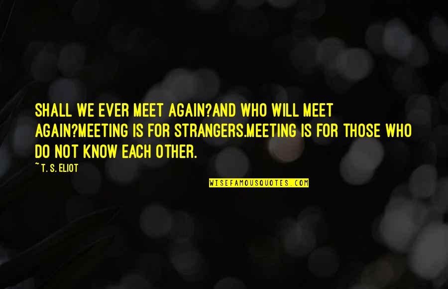 And Now Were Strangers Again Quotes By T. S. Eliot: Shall we ever meet again?And who will meet