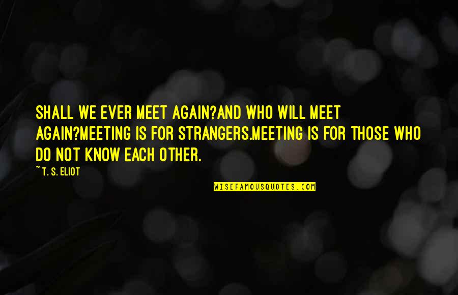 And We Meet Again Quotes By T. S. Eliot: Shall we ever meet again?And who will meet