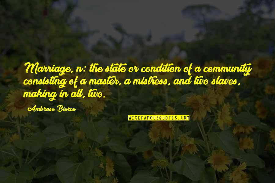 Andelle Las Cruces Quotes By Ambrose Bierce: Marriage, n: the state or condition of a
