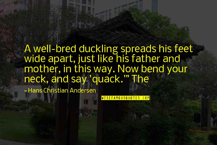 Andersen Quotes By Hans Christian Andersen: A well-bred duckling spreads his feet wide apart,