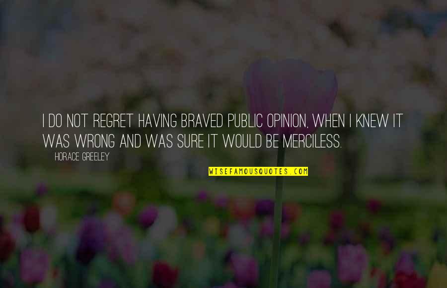 Andha Aitbaar Quotes By Horace Greeley: I do not regret having braved public opinion, Andha Aitbaar Quotes By Horace Greeley: I do not regret having braved public opinion,