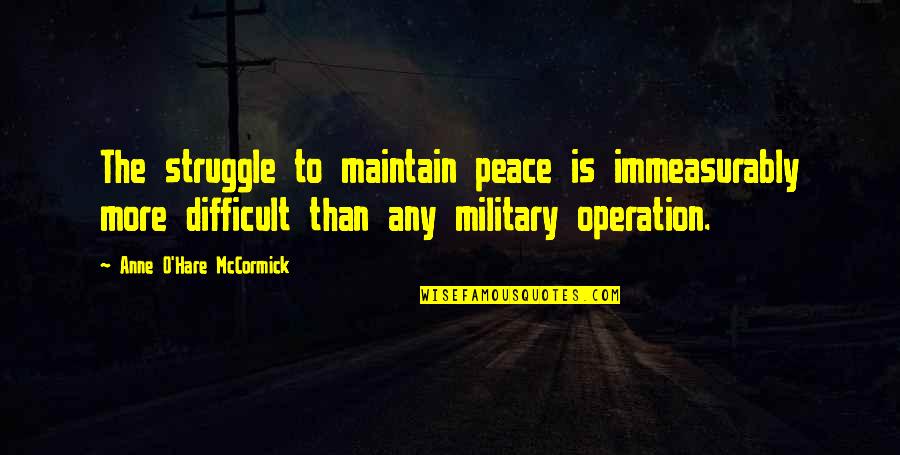 Andhashraddha Quotes By Anne O'Hare McCormick: The struggle to maintain peace is immeasurably more