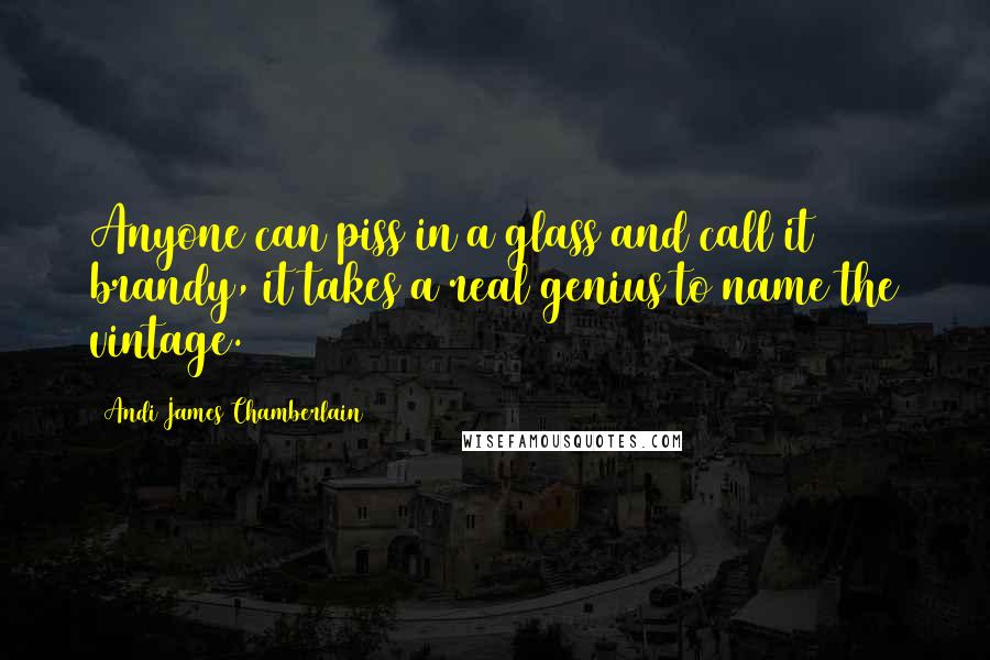 Andi James Chamberlain quotes: Anyone can piss in a glass and call it brandy, it takes a real genius to name the vintage.