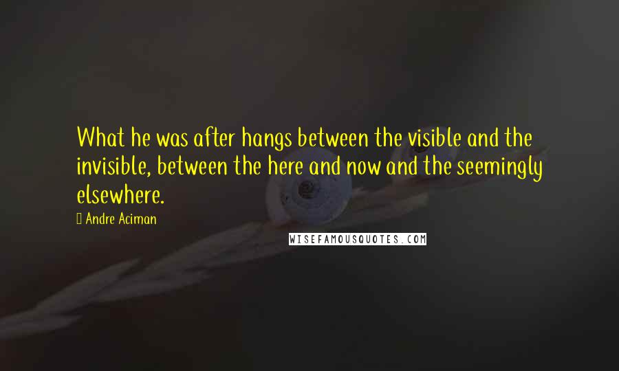 Andre Aciman quotes: What he was after hangs between the visible and the invisible, between the here and now and the seemingly elsewhere.