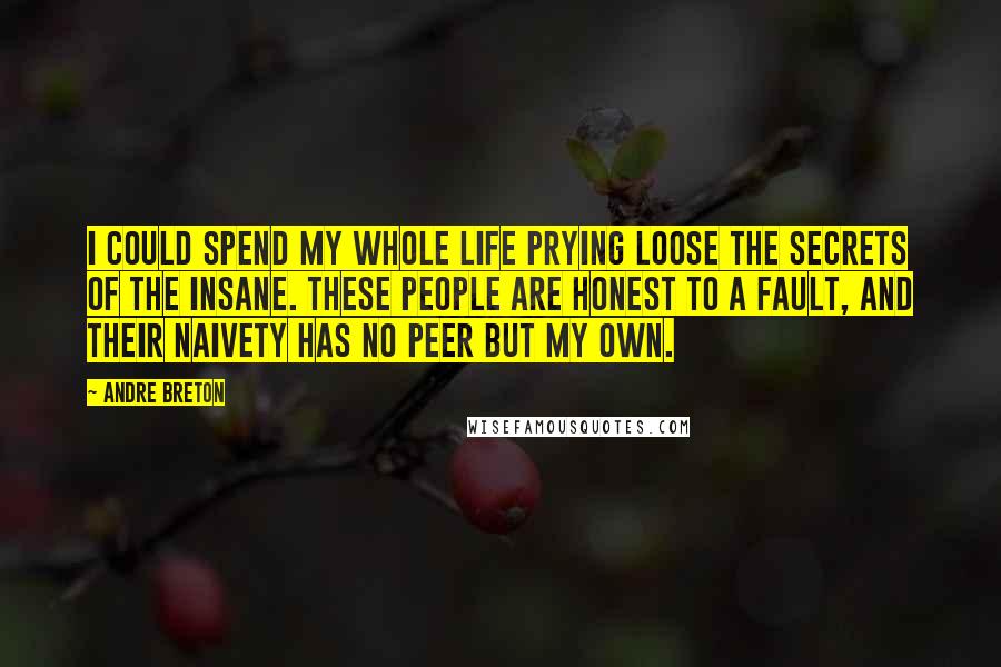 Andre Breton quotes: I could spend my whole life prying loose the secrets of the insane. These people are honest to a fault, and their naivety has no peer but my own.