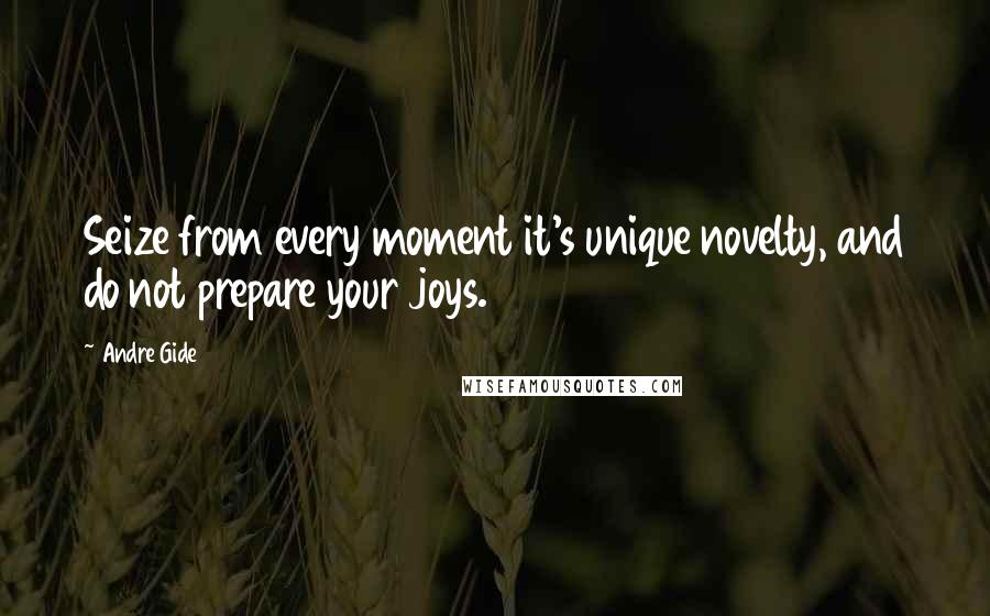 Andre Gide quotes: Seize from every moment it's unique novelty, and do not prepare your joys.