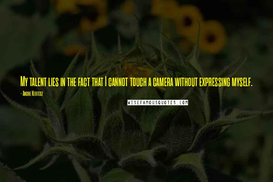 Andre Kertesz quotes: My talent lies in the fact that I cannot touch a camera without expressing myself.