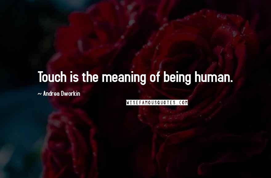 Andrea Dworkin quotes: Touch is the meaning of being human.