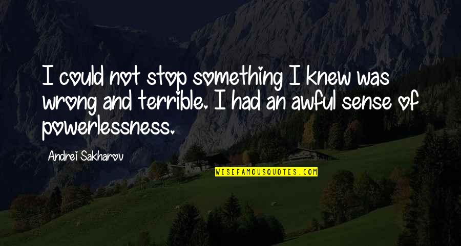 Andrei's Quotes By Andrei Sakharov: I could not stop something I knew was