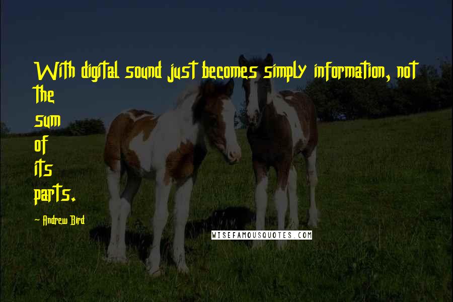 Andrew Bird quotes: With digital sound just becomes simply information, not the sum of its parts.