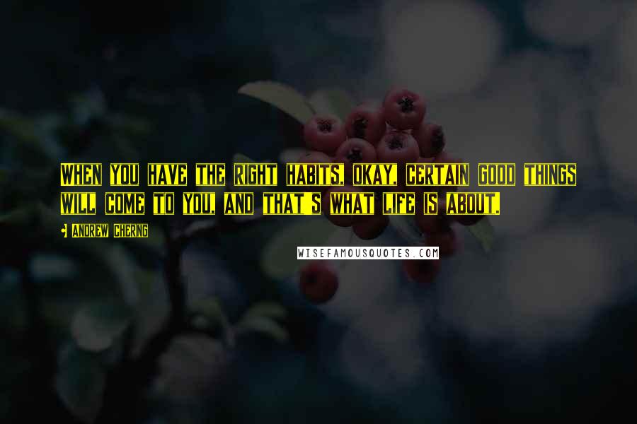 Andrew Cherng quotes: When you have the right habits, okay, certain good things will come to you, and that's what life is about.
