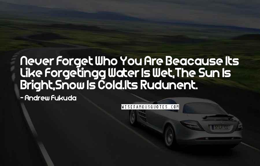 Andrew Fukuda quotes: Never Forget Who You Are Beacause Its Like Forgetingg Water Is Wet,The Sun Is Bright,Snow Is Cold.Its Rudunent. Andrew Fukuda quotes: Never Forget Who You Are Beacause Its Like Forgetingg Water Is Wet,The Sun Is Bright,Snow Is Cold.Its Rudunent.