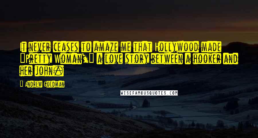 Andrew Goldman quotes: It never ceases to amaze me that Hollywood made "Pretty Woman," a love story between a hooker and her john.