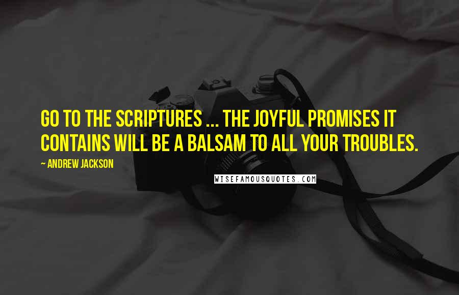 Andrew Jackson quotes: Go to the Scriptures ... the joyful promises it contains will be a balsam to all your troubles.
